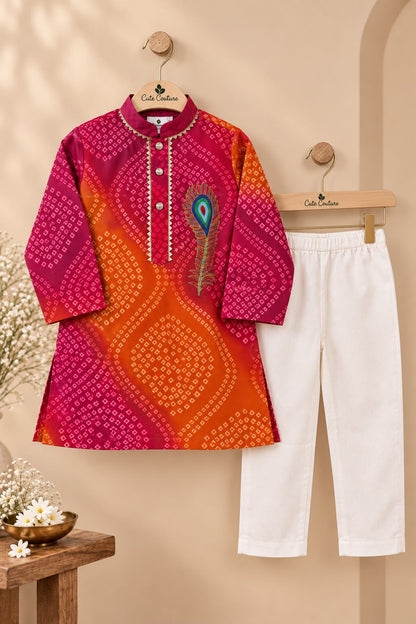 Boy Raas and Rang Kurta Set - Magenta Rust