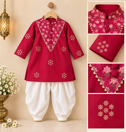 Boy Sitaara Kurta Set - Magenta