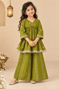 Girl Sitaara Kurta Pallazo Set -Sap Green