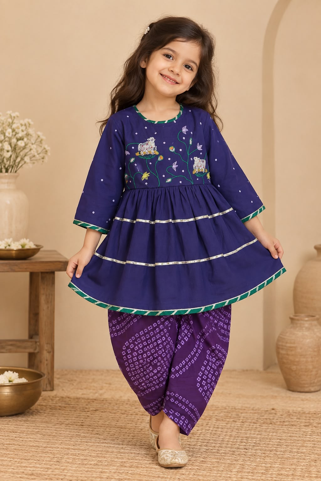 Girl Raas Rang Rani Peplum Kurta Dhoti Set- Purple