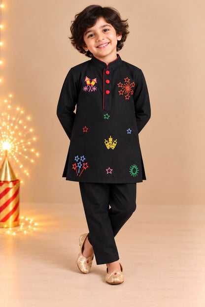 Boy Pataka Kurta Set-Black