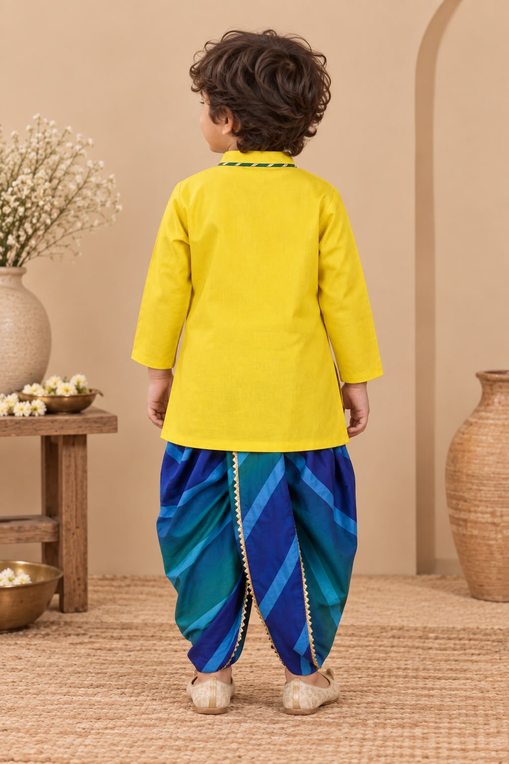 Boy Raas and Rang Dhoti Kurta Set- Yellow