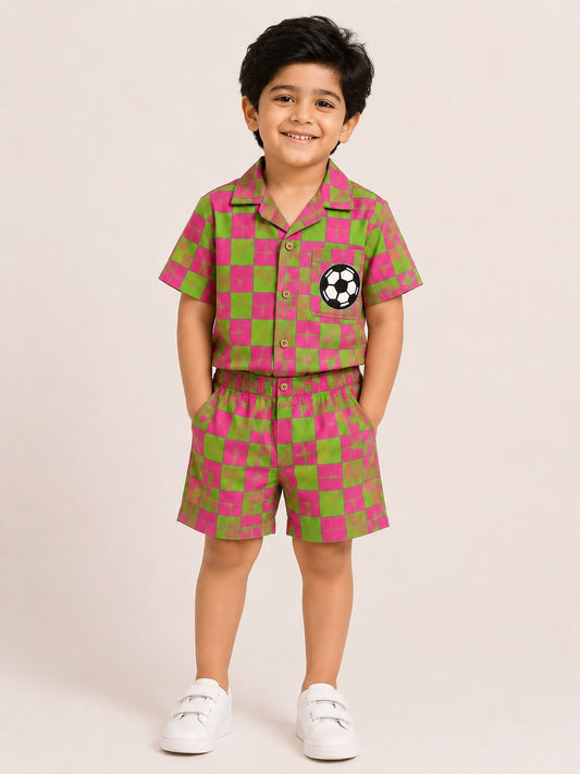 Football Checks Coord Set -Pink and Green