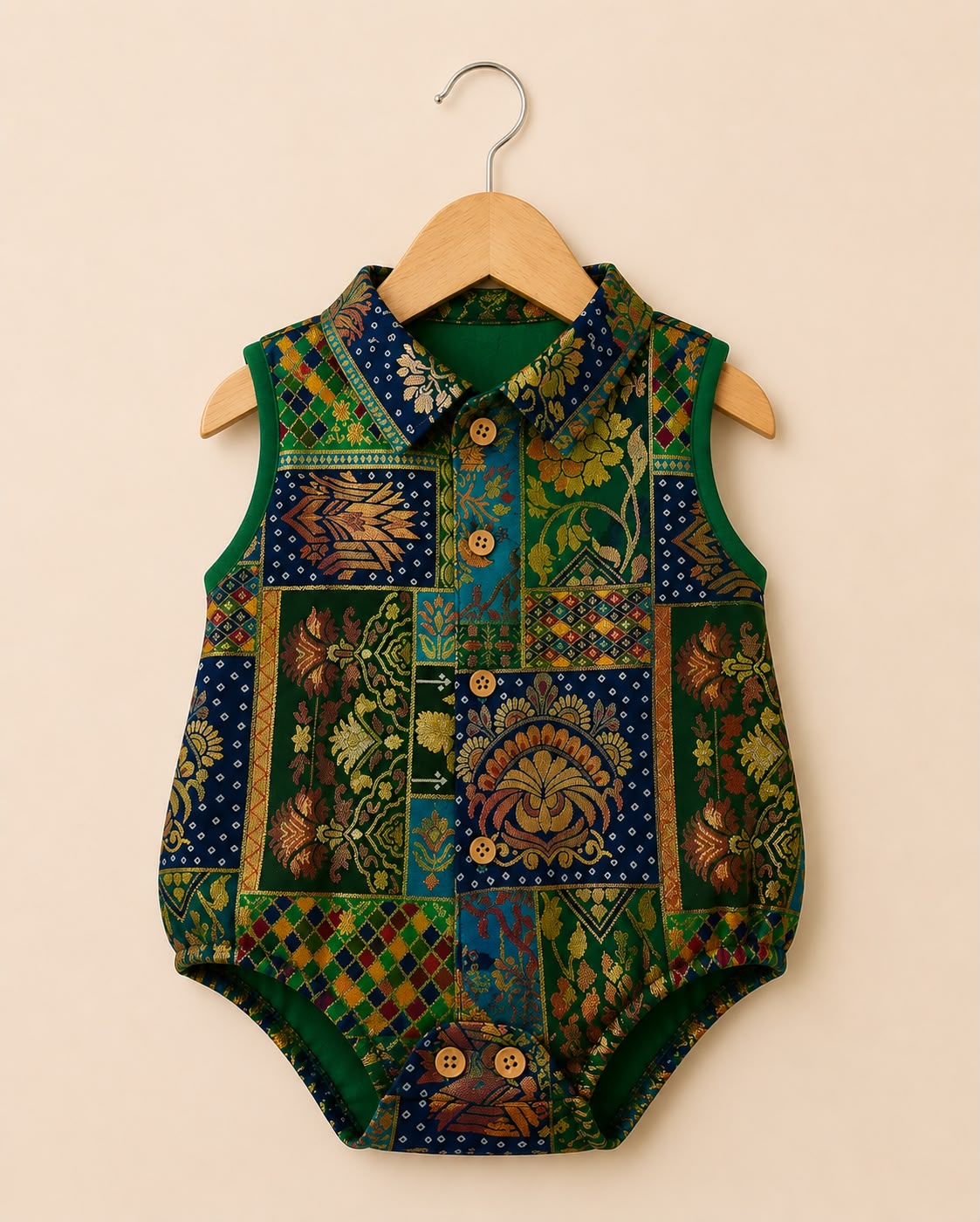 Baby Rajkumar Banarsi Romper - Green