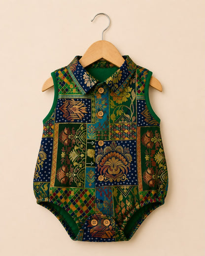 Baby Rajkumar Banarsi Romper - Green