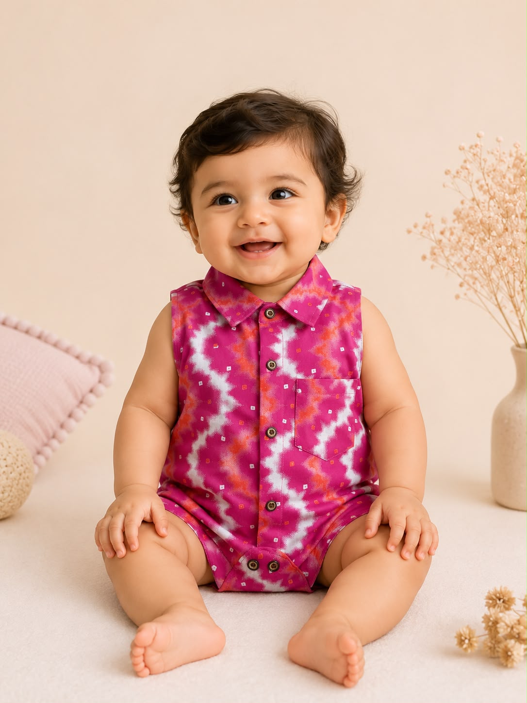 Baby Tie and Dye Cotton Romper - Pink