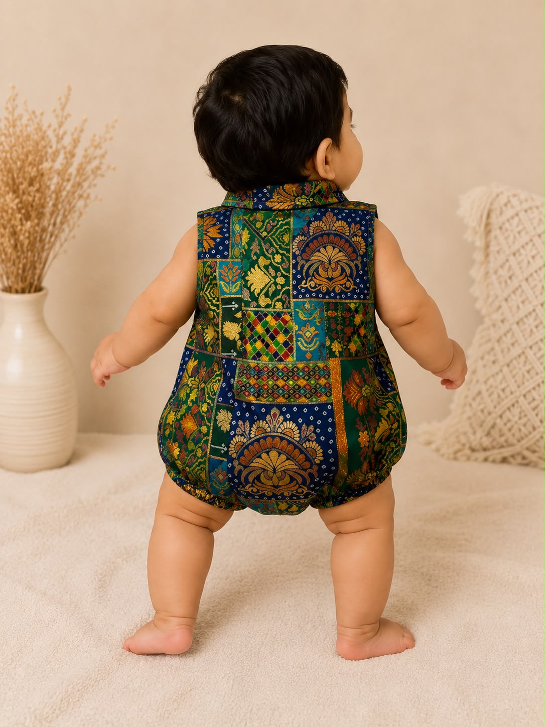Baby Rajkumar Banarsi Romper - Green