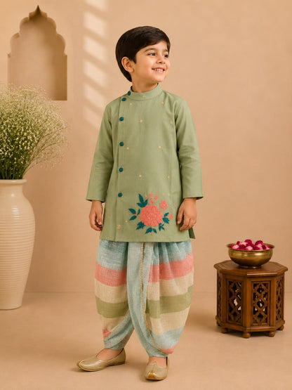 Boy Gulbahar Dhoti Kurta Set- Green