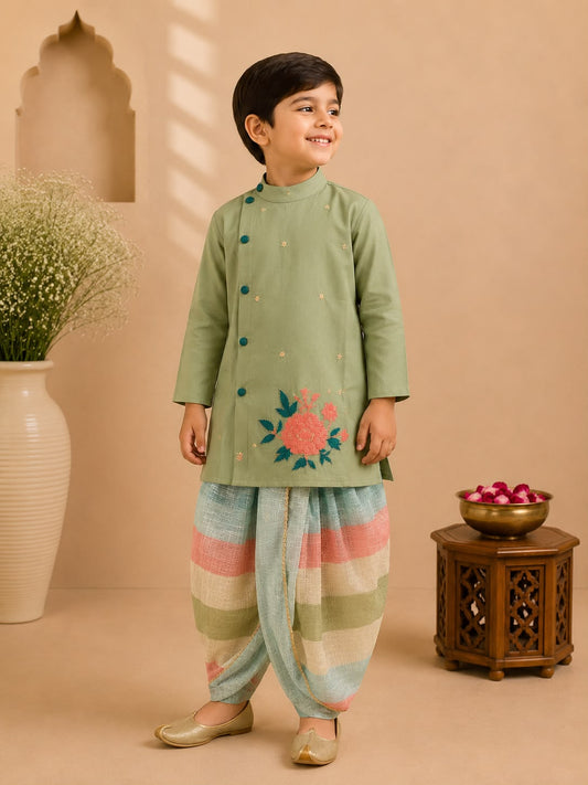 Boy Gulbahar Dhoti Kurta Set- Green