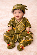 Baby Bhandej Jamna Set -Green and yellow
