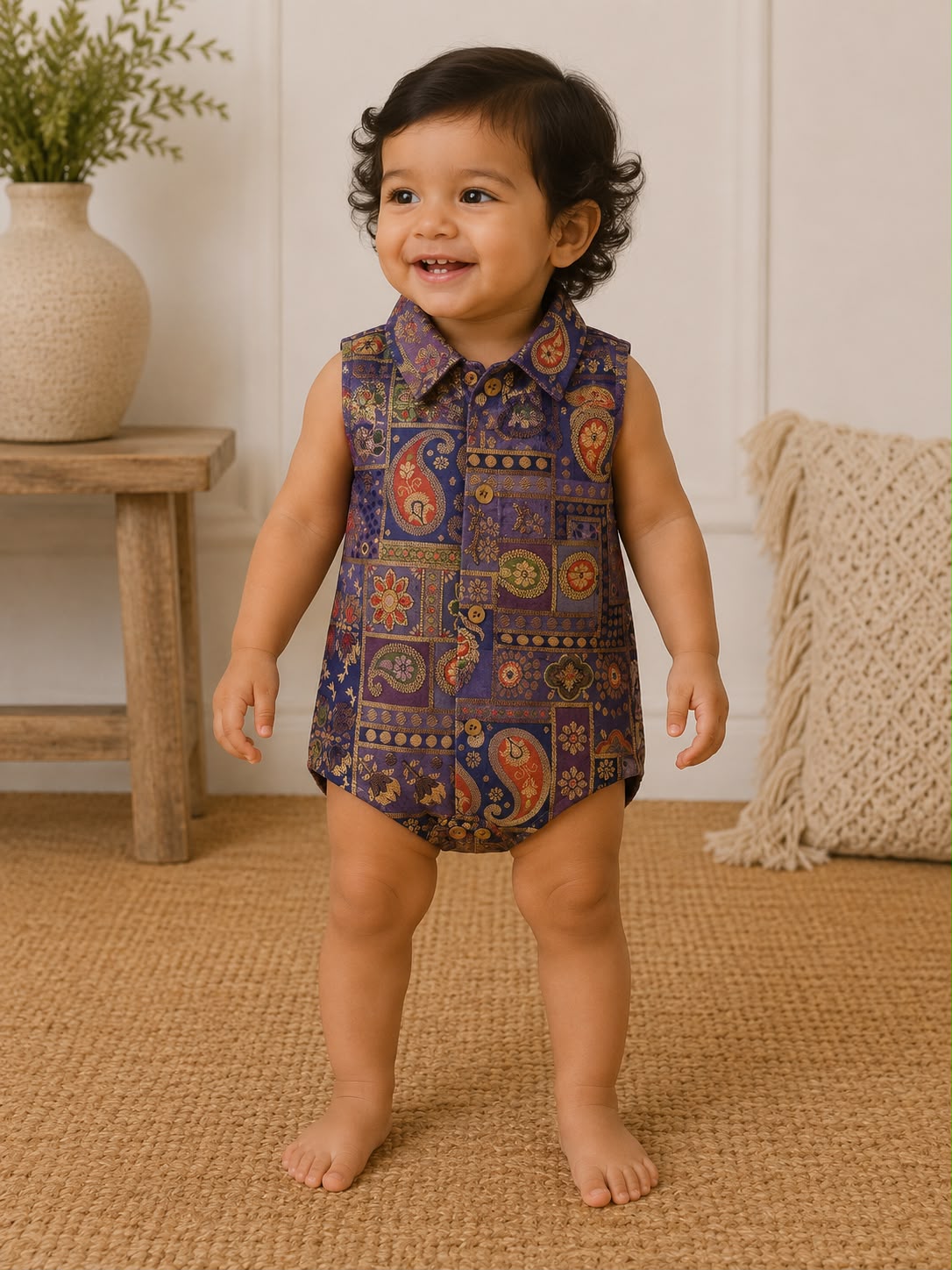 Baby Rajkumar Banarsi Romper - Purple