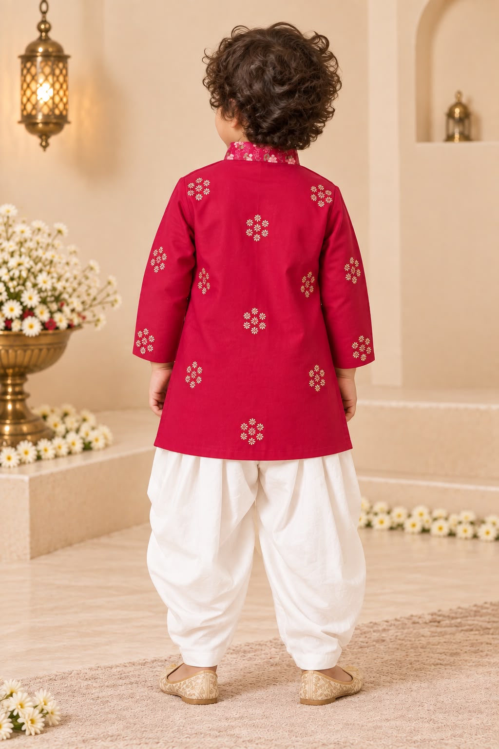 Boy Sitaara Kurta Set - Magenta