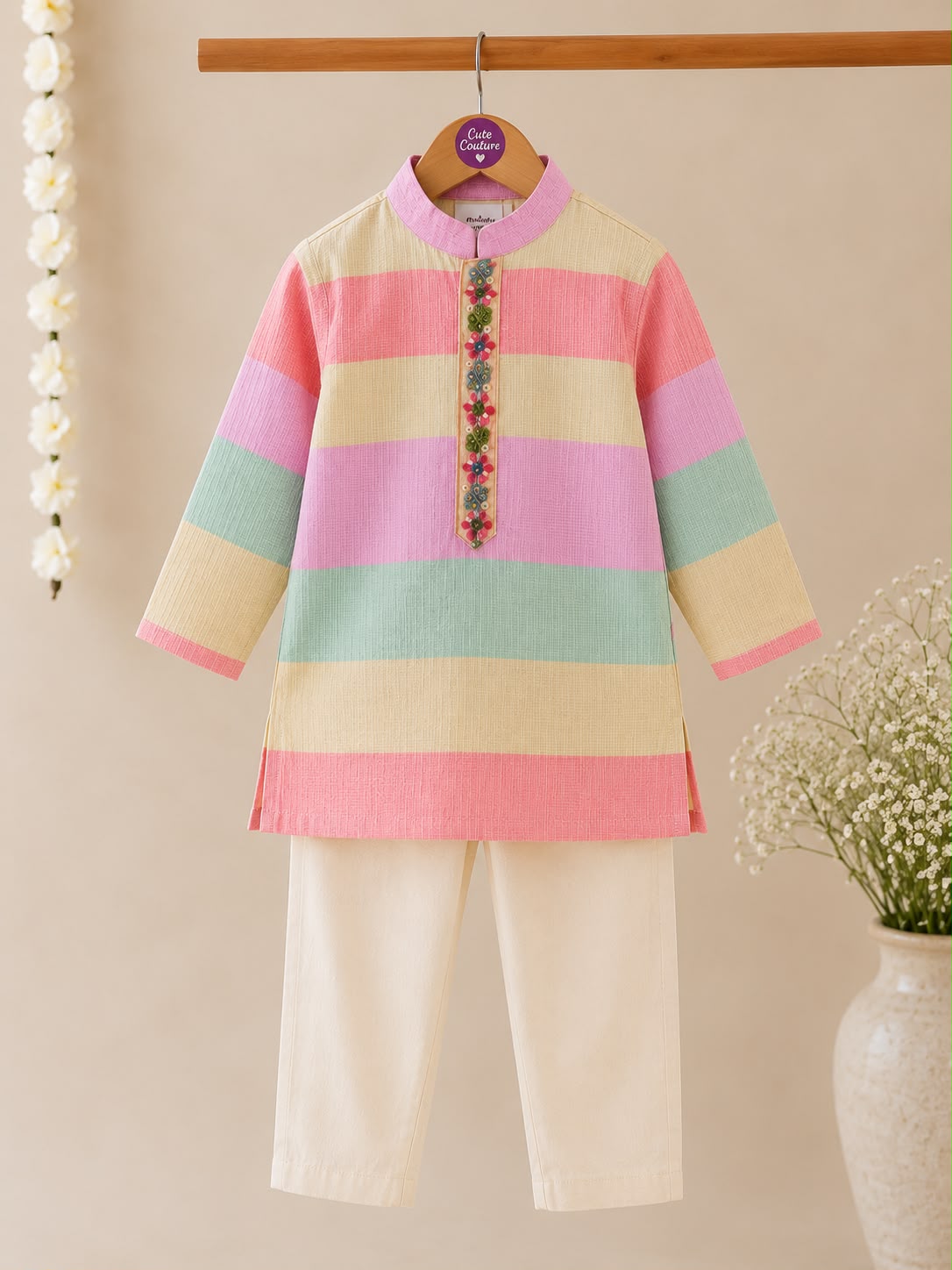 Boy Gulbahar Kurta Set - Pink