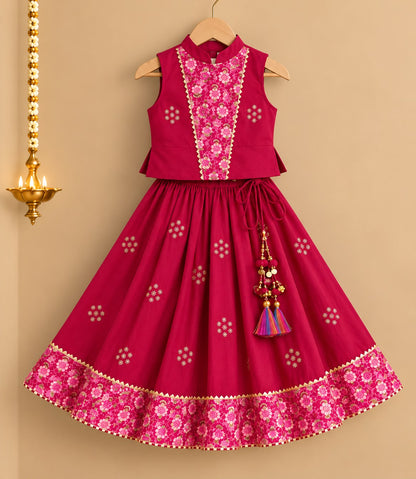Girl Sitaara Skirt Top Set - Magenta