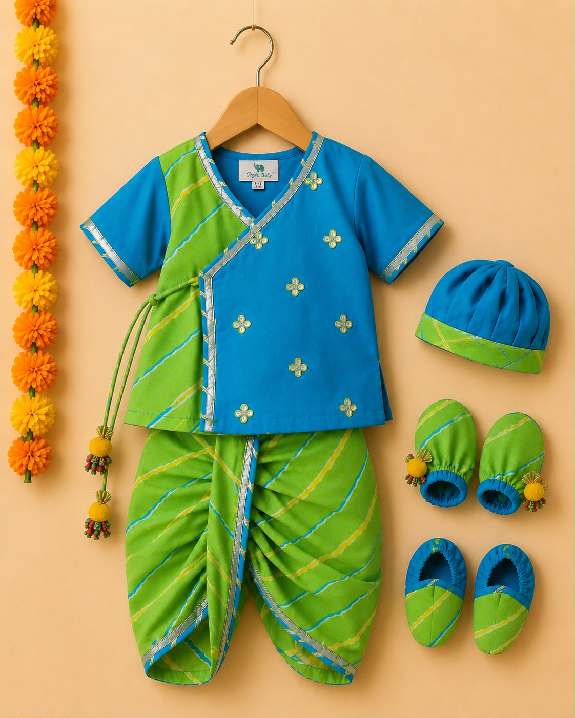 Baby Boy Lehariya Jamna Set - Turkish Green