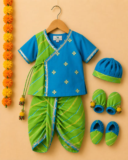 Baby Boy Lehariya Jamna Set - Turkish Green