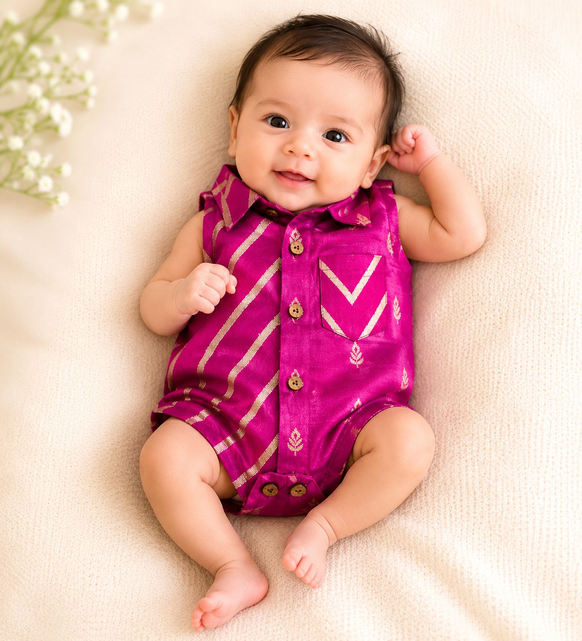 Baby Rajkumar Romper - Rani Pink