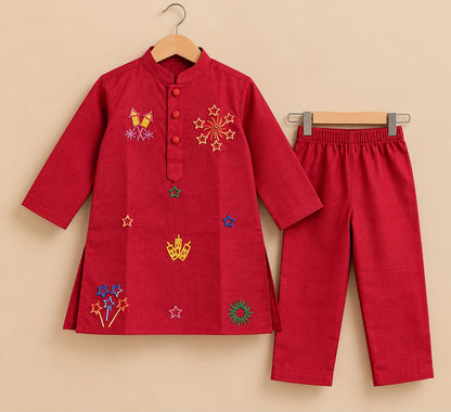 Boy Pataka Kurta Set-Red