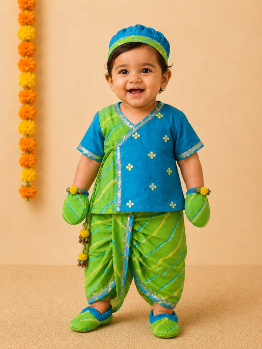 Baby Boy Lehariya Jamna Set - Turkish Green