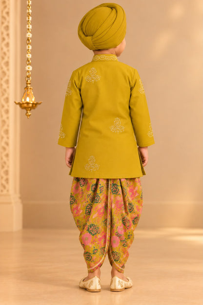 Boy Sitara Dhoti Kurta Set- Mustard Yellow