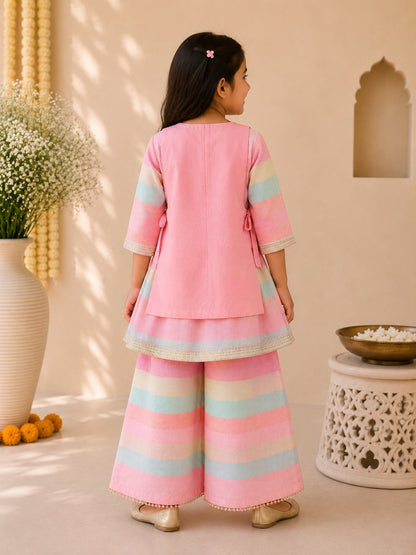 Girl Gulbahar Kurta Pallazo Set - Pink