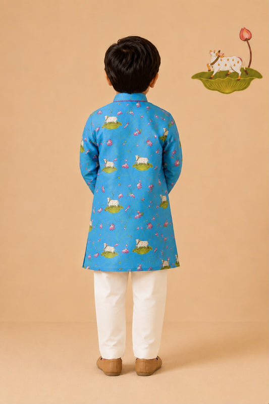 Pichwai Kurta Set - Turquoise