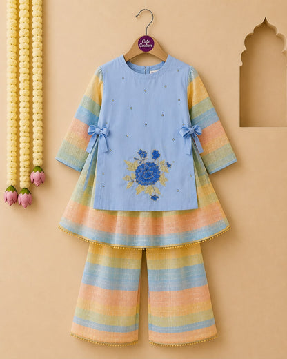 Girl Gulbahar Kurta Pallazo Set - Blue