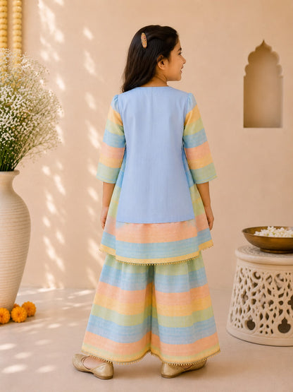Girl Gulbahar Kurta Pallazo Set - Blue
