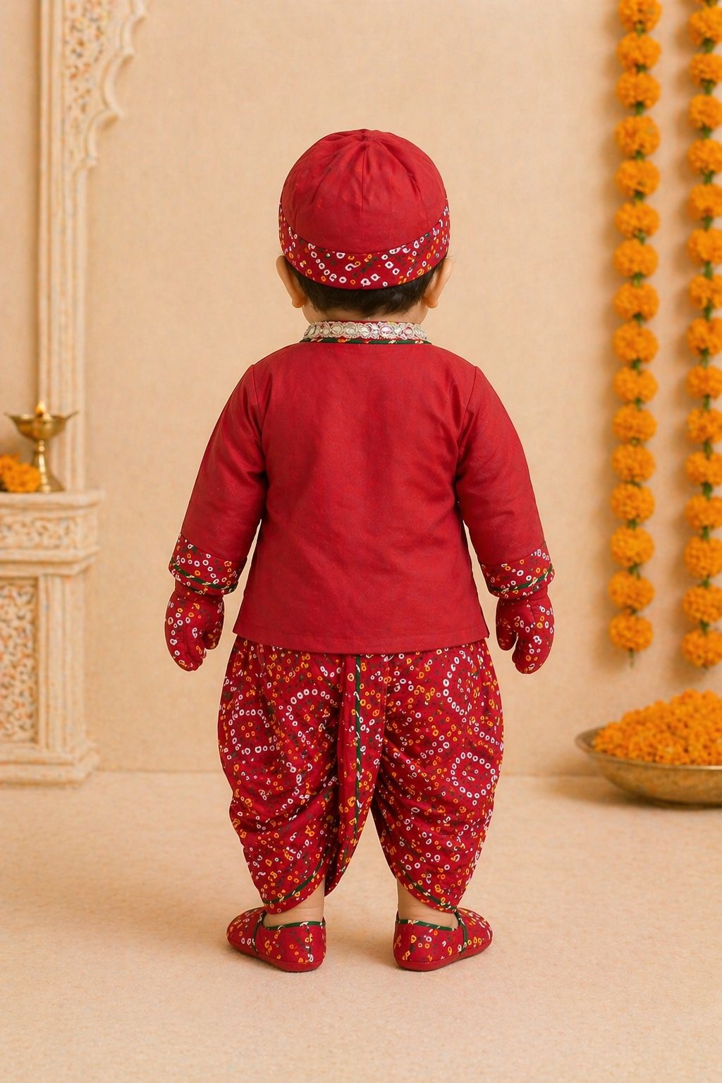Baby Red Rai Bhandej Jamna Set -Red