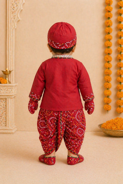 Baby Red Rai Bhandej Jamna Set -Red