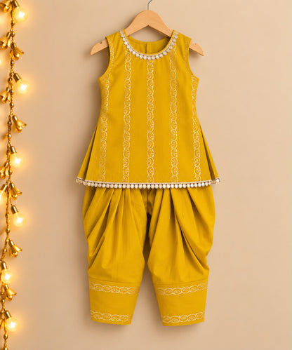 Girl Sitaara Kurta Farshi Pant Set- Mustard Yellow