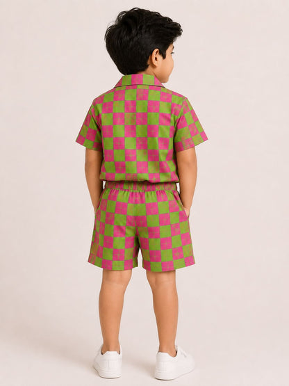 Football Checks Coord Set -Pink and Green