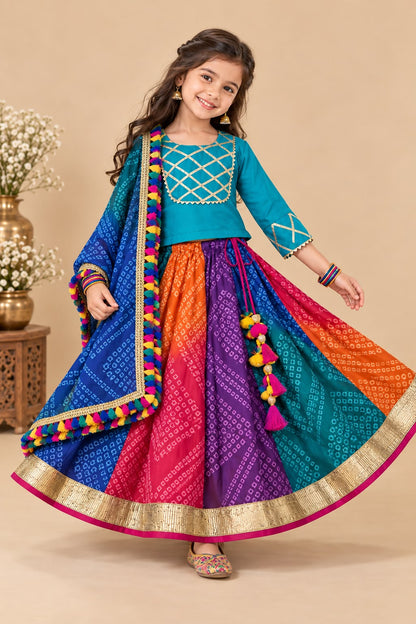 Girl Raas Rang Skirt Top Set -Sea Green