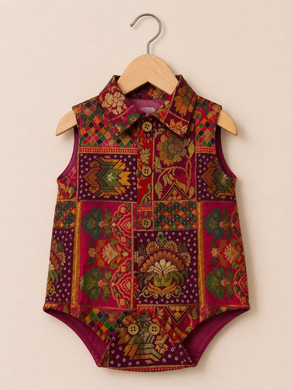 Baby Rajkumar Banarsi Romper - Magenta