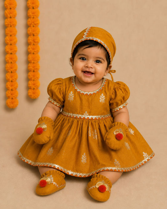 Baby Girl Banarsi Jamna Set -Orange
