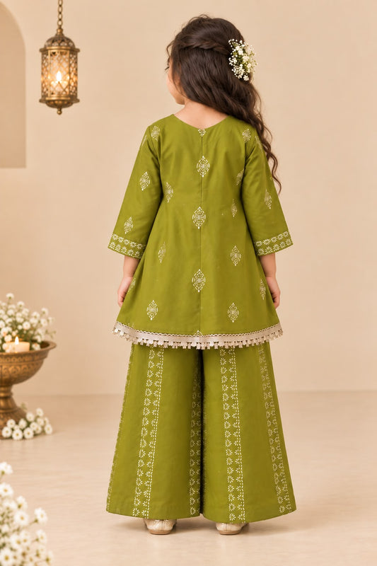 Girl Sitaara Kurta Pallazo Set -Sap Green