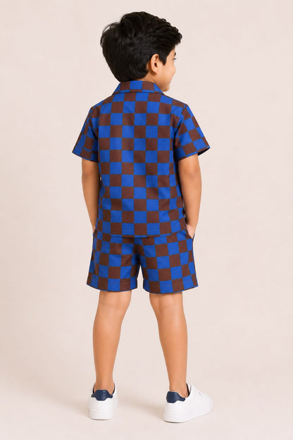 Superhero Check Coord Set - Blue and Brown