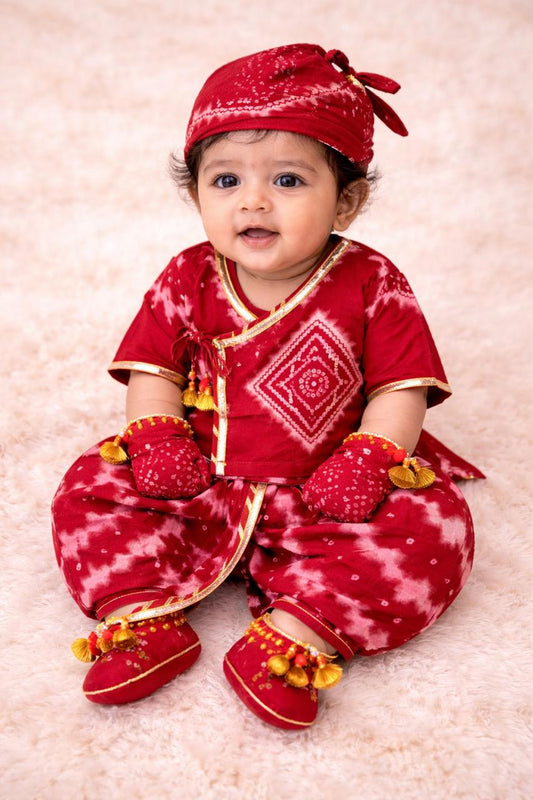 Baby Tie and Dye Bhandej Jamna Set -Red