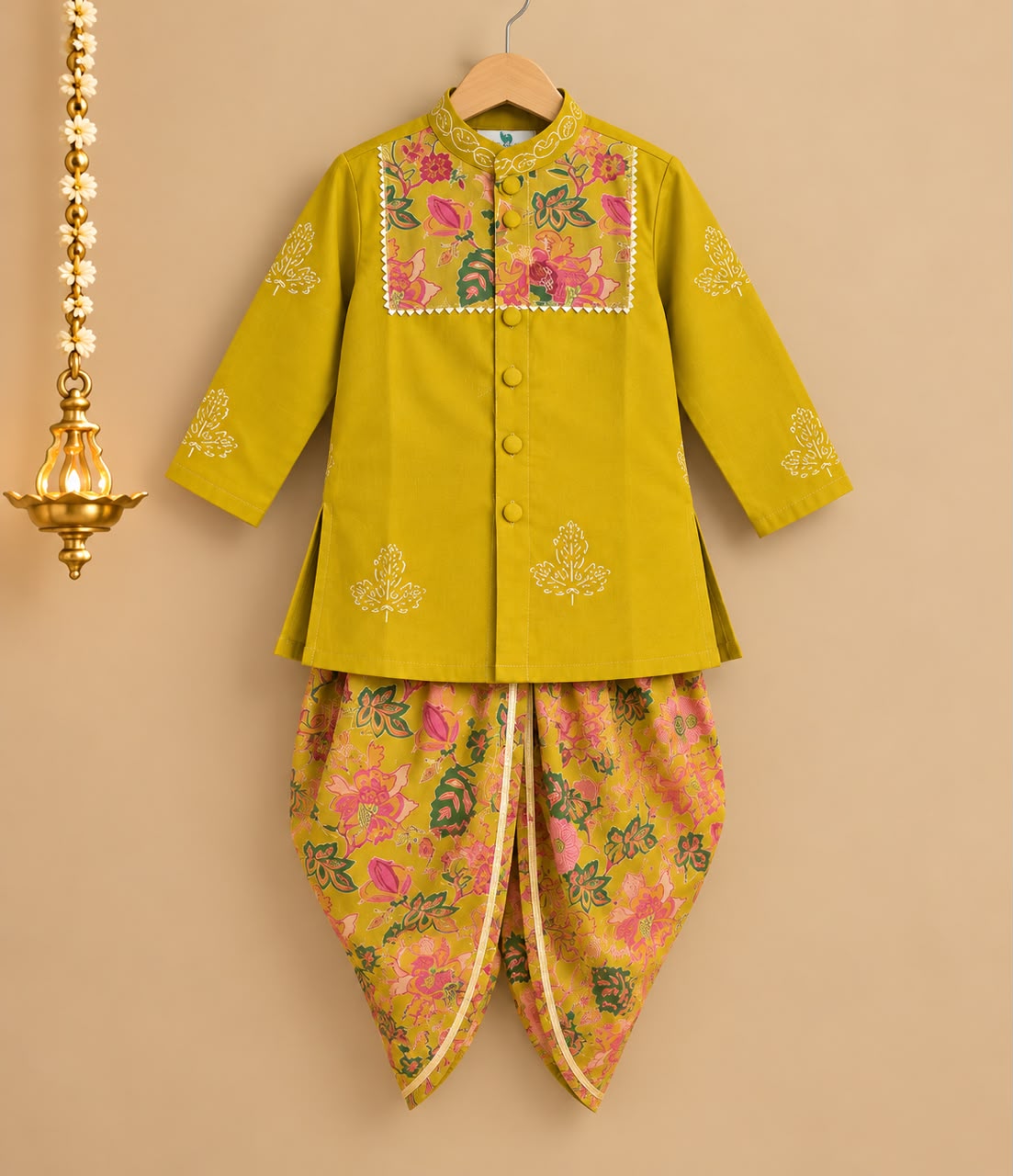 Boy Sitara Dhoti Kurta Set- Mustard Yellow