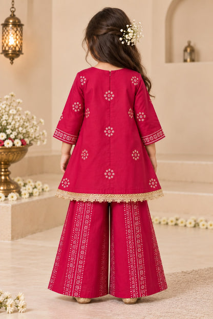 Girl Sitaara Kurta Pallazo Set - Magenta