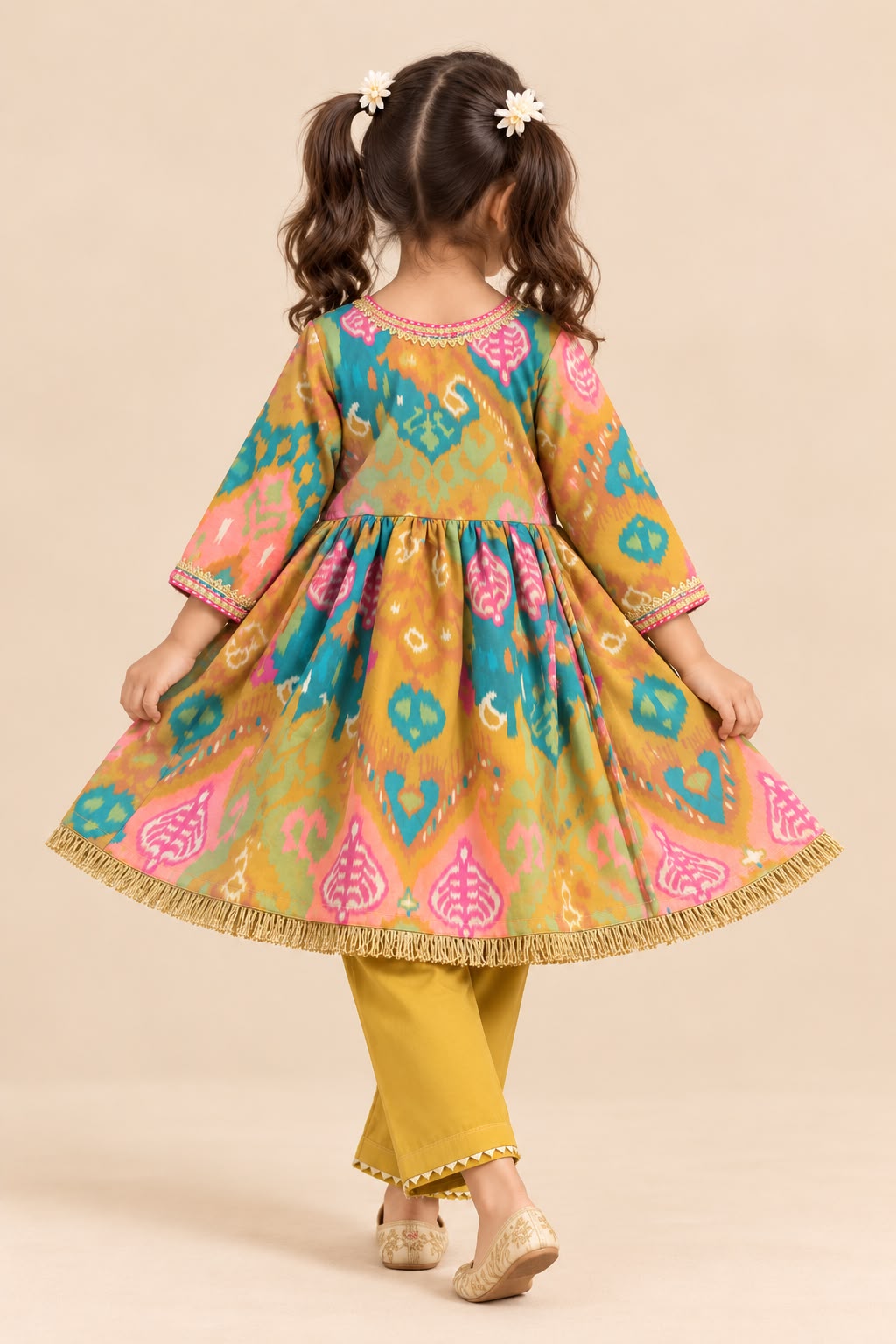 Girl Mithaas Angarkha Kurta Pant Set -Mustard Yellow