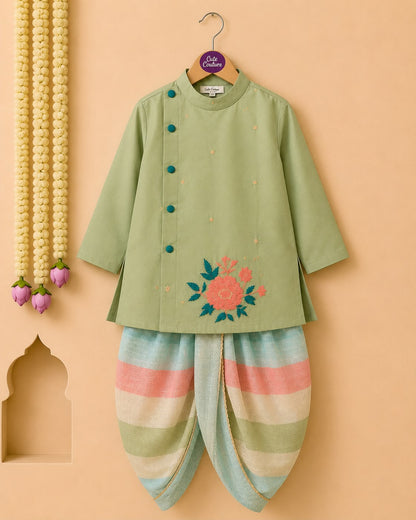Boy Gulbahar Dhoti Kurta Set- Green