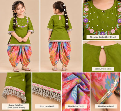 Girl Mithaas Kurta Dhoti Pant Set-Peach