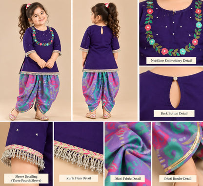 Girl Mithaas Kurta Dhoti Pant Set-Purple