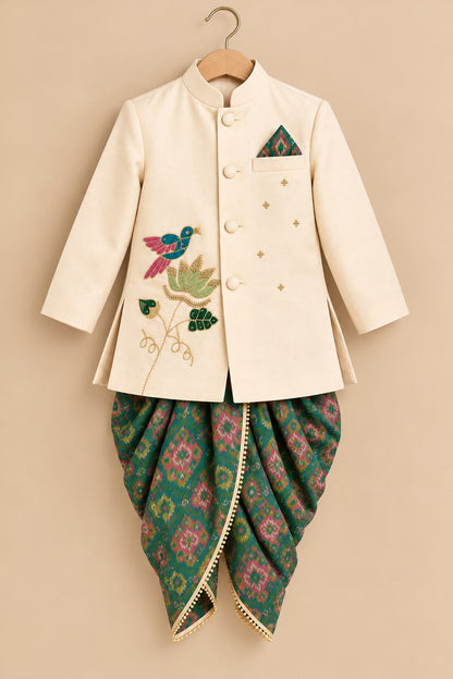 Boy Mithas Dhoti Kurta Set- Beige and Green