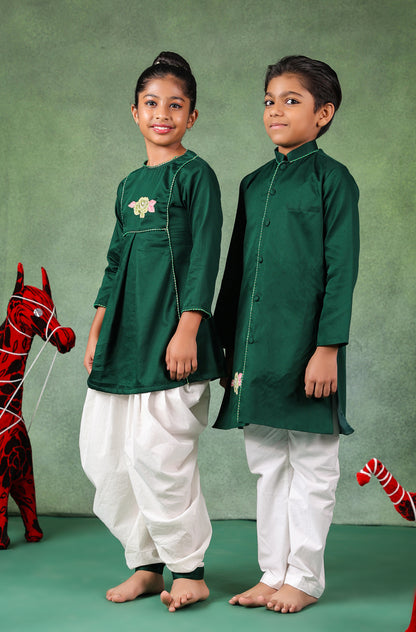 Boy Kurta Set - Bottle  Green