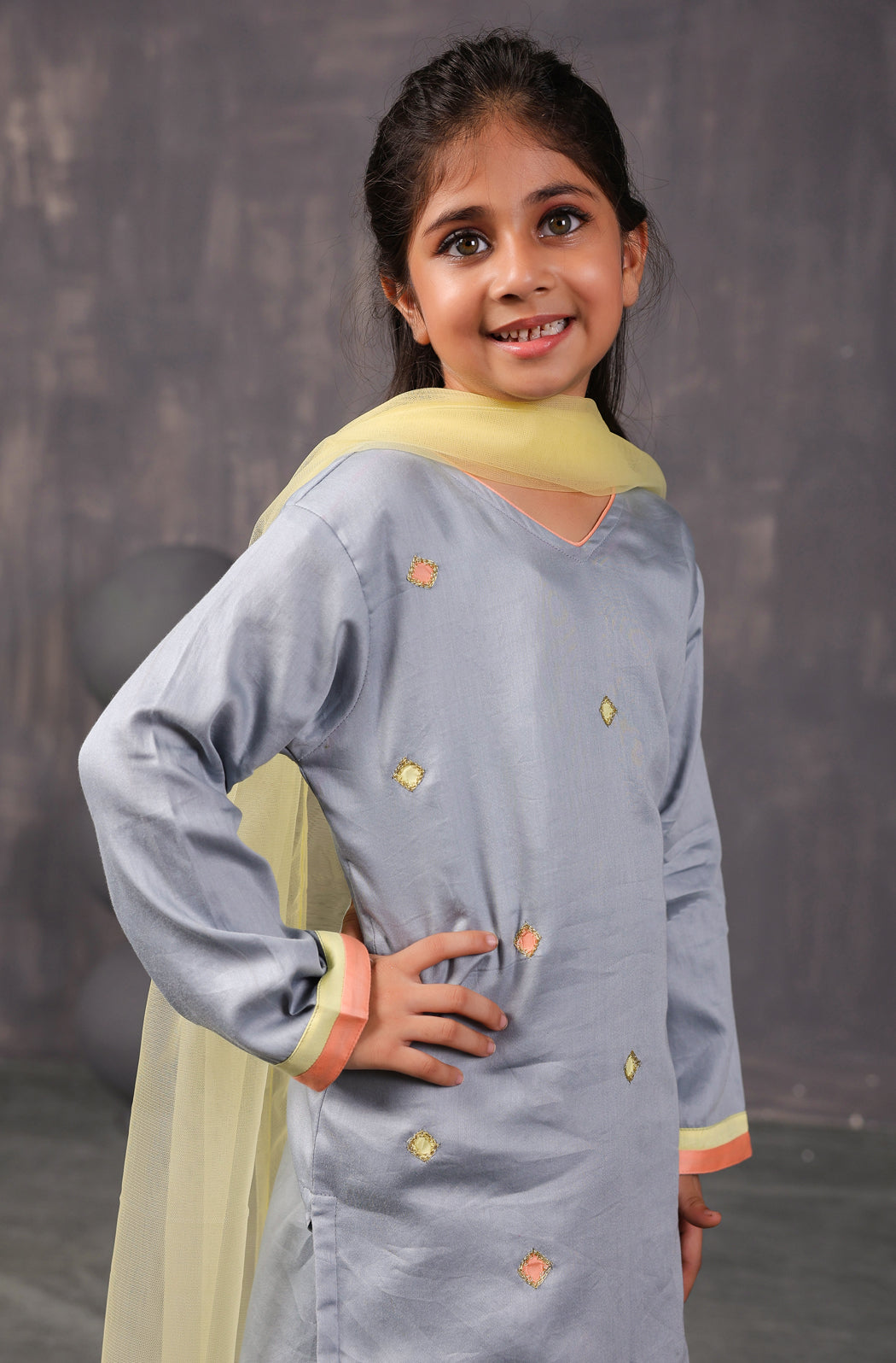 Girls Kurta Sharara Set-Grey