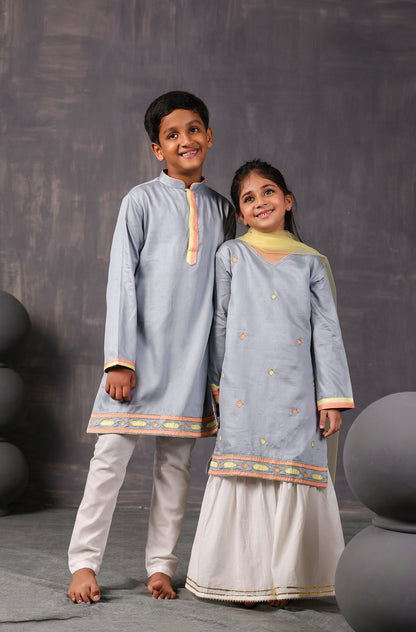 Girls Kurta Sharara Set-Grey