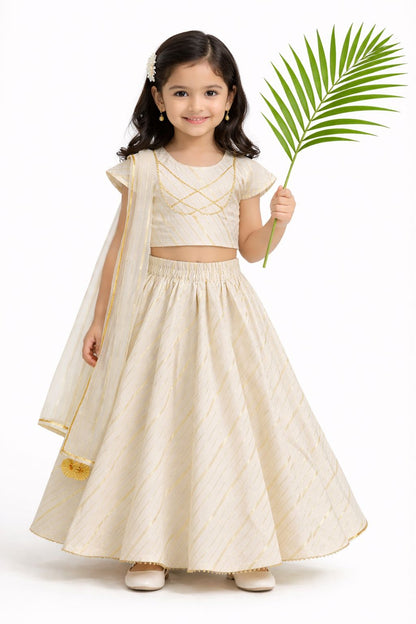 Girl Golden Skirt Top Set - Beige and Golden
