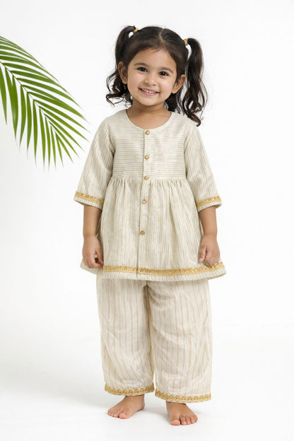 Girl Royal Gold Kurta Palazzo Set - Beige